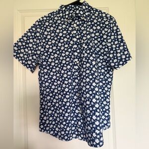 Nautica Blue and White Casual Button Down Shirt with Floral Design